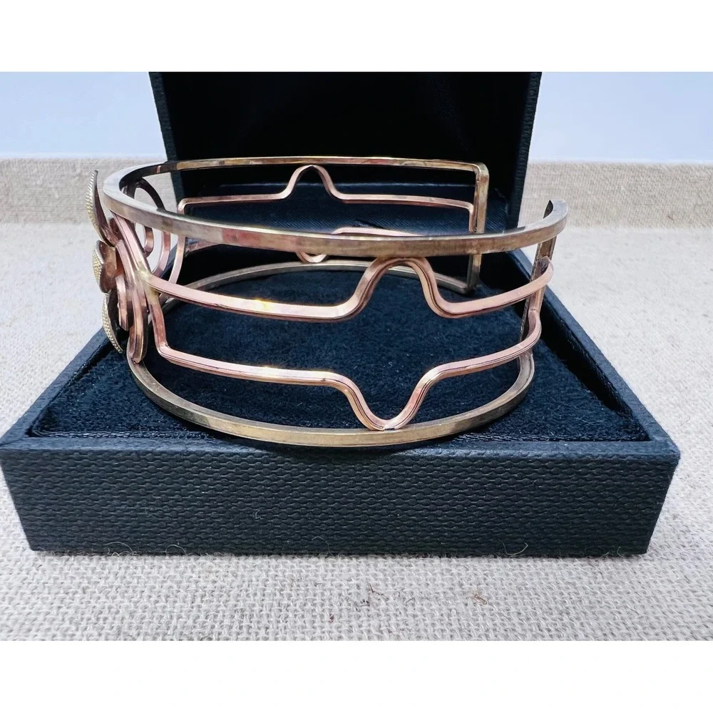 Vintage Krementz Rose Yellow Gold Overlay Flower Filigree Cuff Bracelet